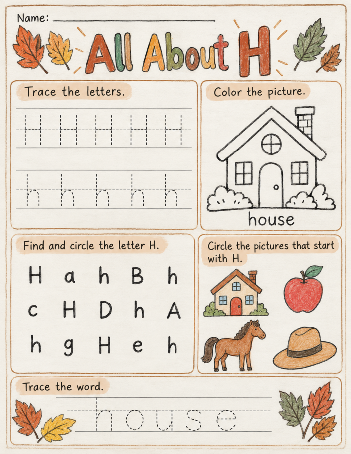 All About H printable preview