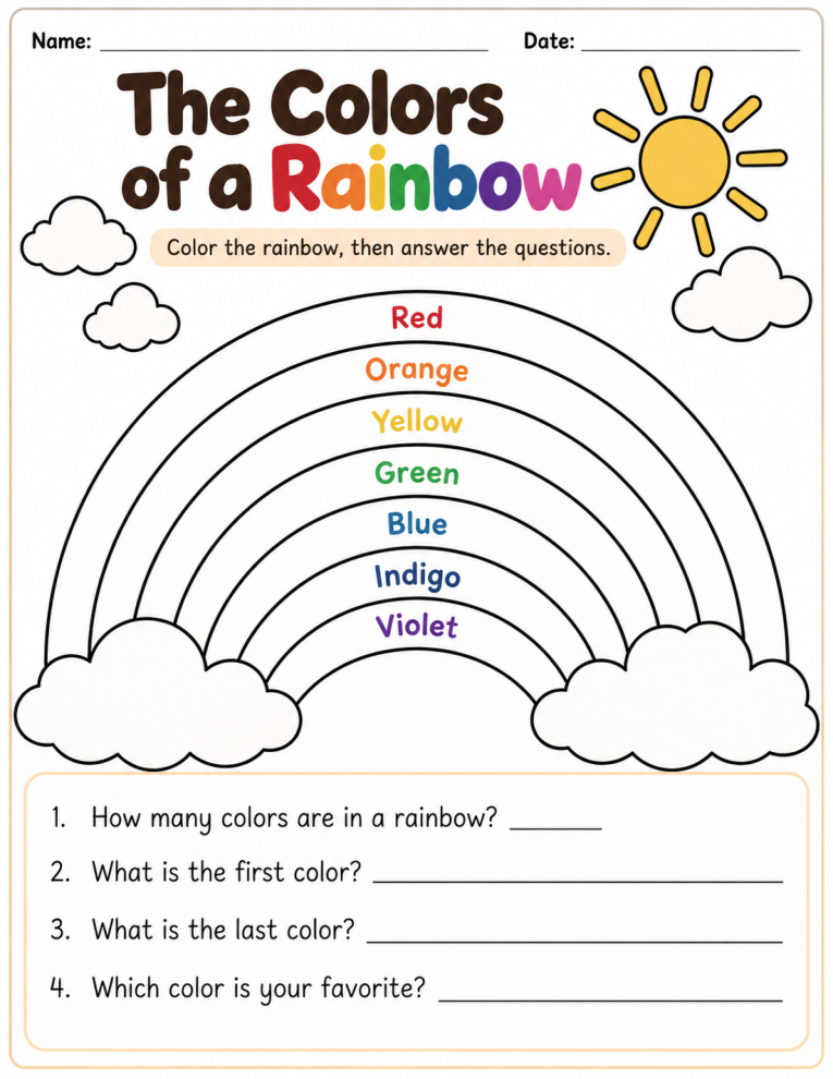 The Colors of a Rainbow worksheet preview