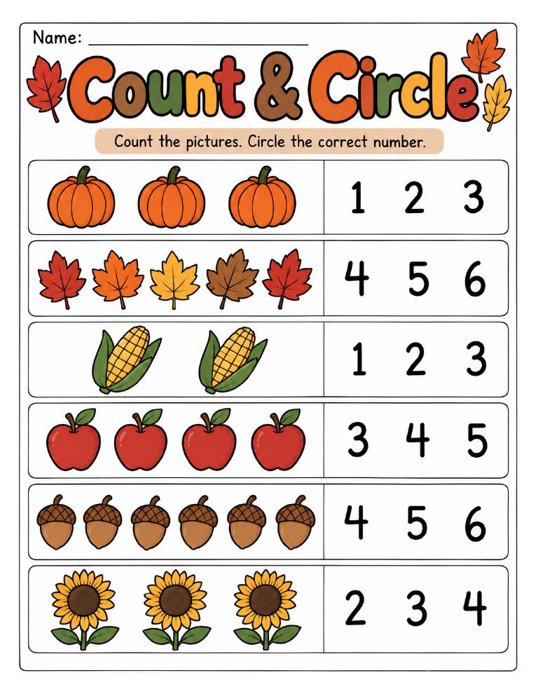 Fall Count and Circle printable preview