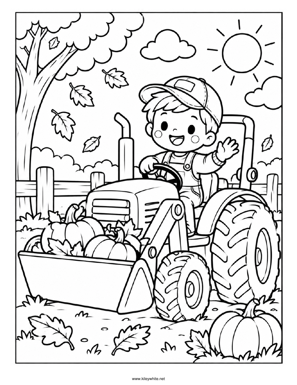 Fall Tractor Day coloring page preview