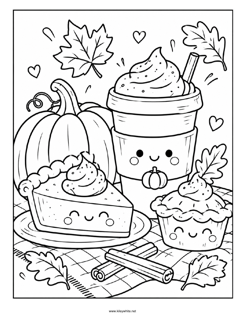 Fall Coffee & Pies coloring page preview