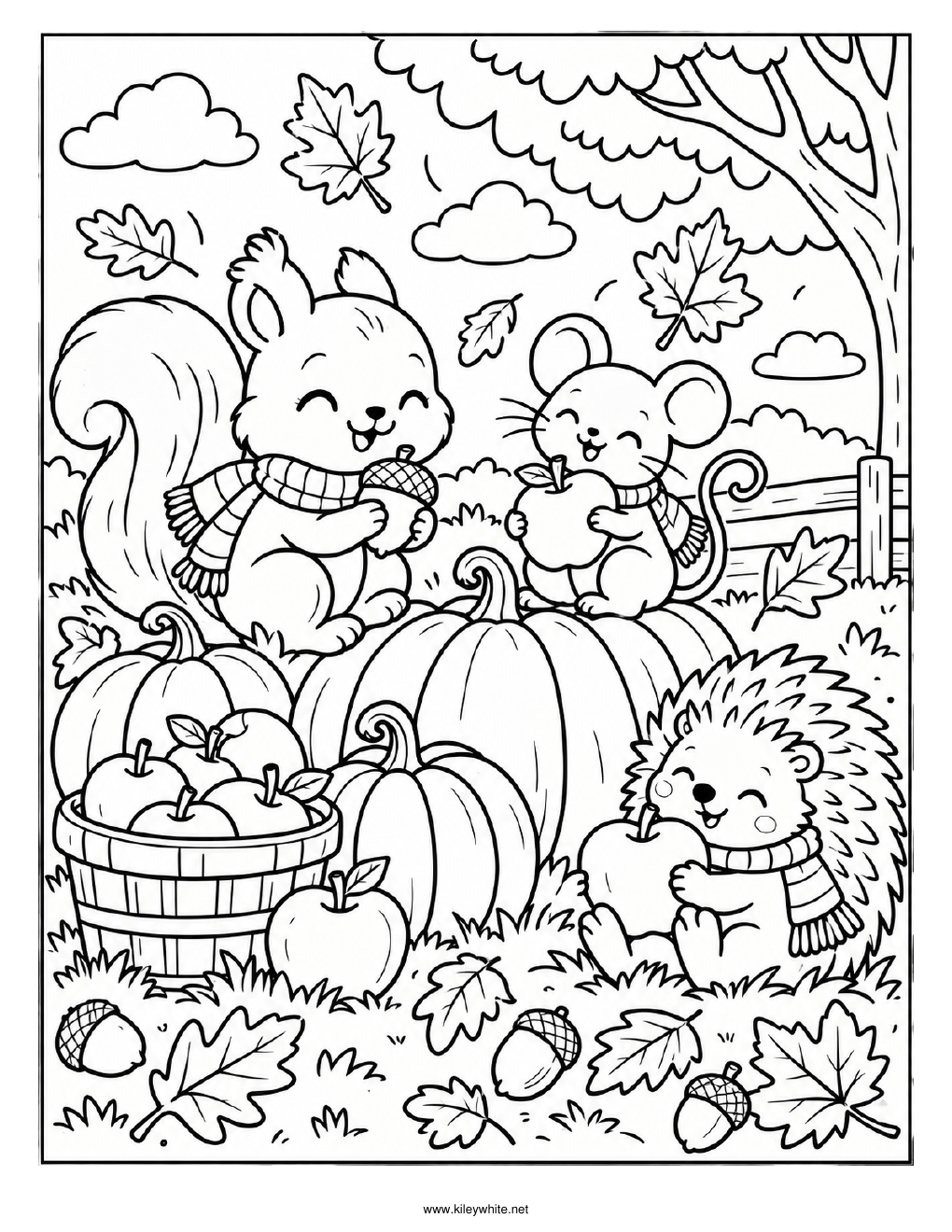 Fall Harvest Animals coloring page preview