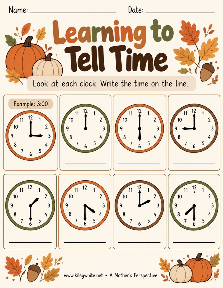 Learning to Tell Time worksheet preview