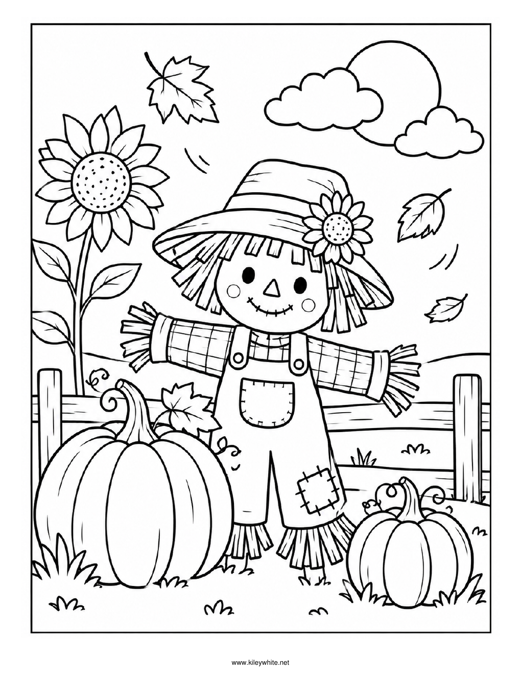 Fall Scarecrow coloring page preview