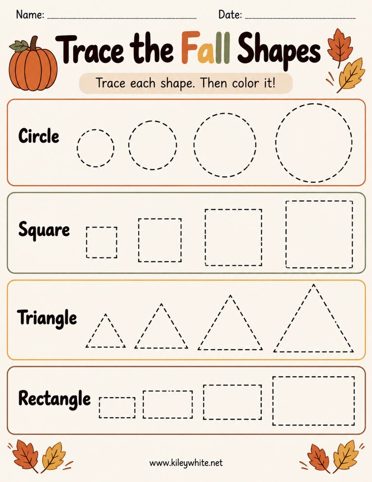 Trace the Fall Shapes worksheet preview
