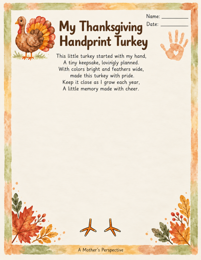 Thanksgiving handprint turkey keepsake printable preview